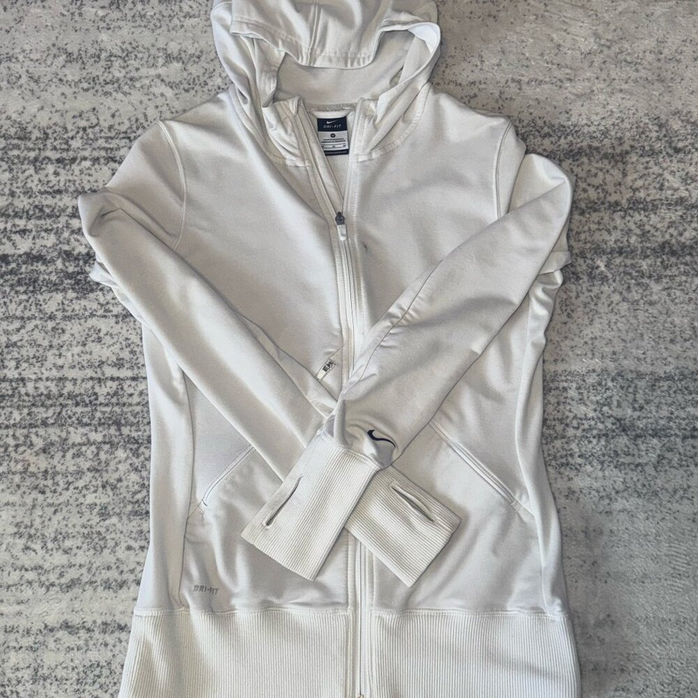 Nike Women’s Dri-Fit Full Zip Hoodie – White | Rare Vintage Sports Jacket